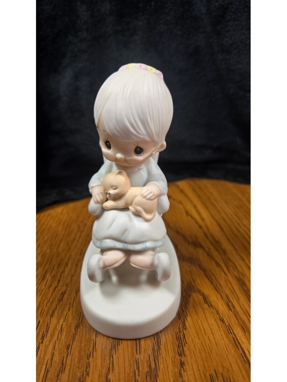Precious Moments Porcelain Figurine Girl in Rocking Chair with Kitten